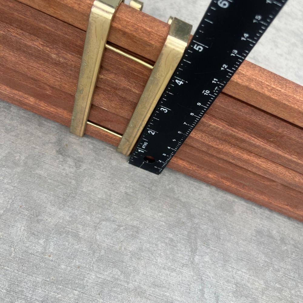 Vintage Mid Century Modern Adjustable Wood and Brass Wall Shelf 24-45 Inch Wide - Picture 10 of 12